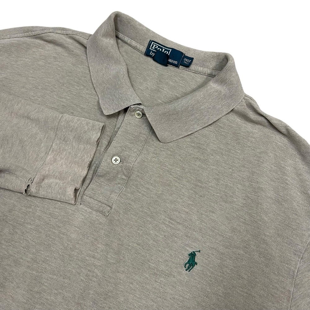 Polo Ralph Lauren Polo Shirt Mens 3XLT Tall Gray Long Sleeve‎ Cotton (FLAWS)